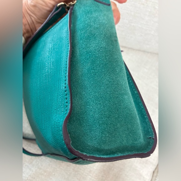 FURLA TEAL LEATHER & SUEDE SHOULDER/CROSSBODY FLAP BAG EUC - Picture 8 of 15